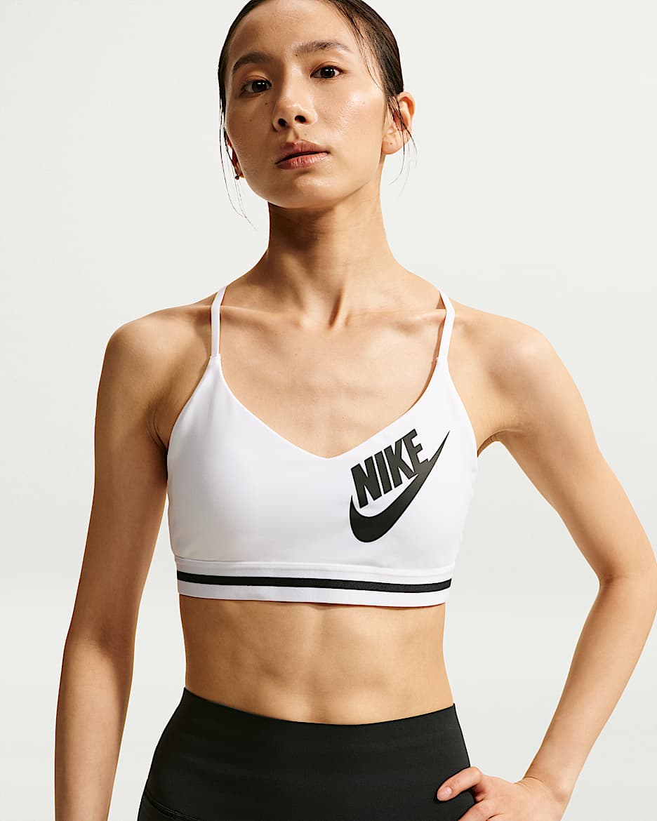 Nike Indy 女子速干低强度支撑衬垫运动内衣 - 白色/白色/黑/黑