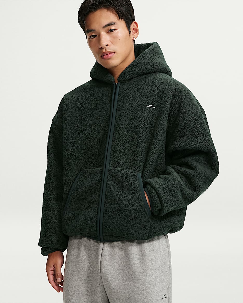 Nike Standard Issue Therma-FIT 耐克篮球小标系列男子摇粒绒全长拉链开襟篮球夹克 - 黑云衫绿