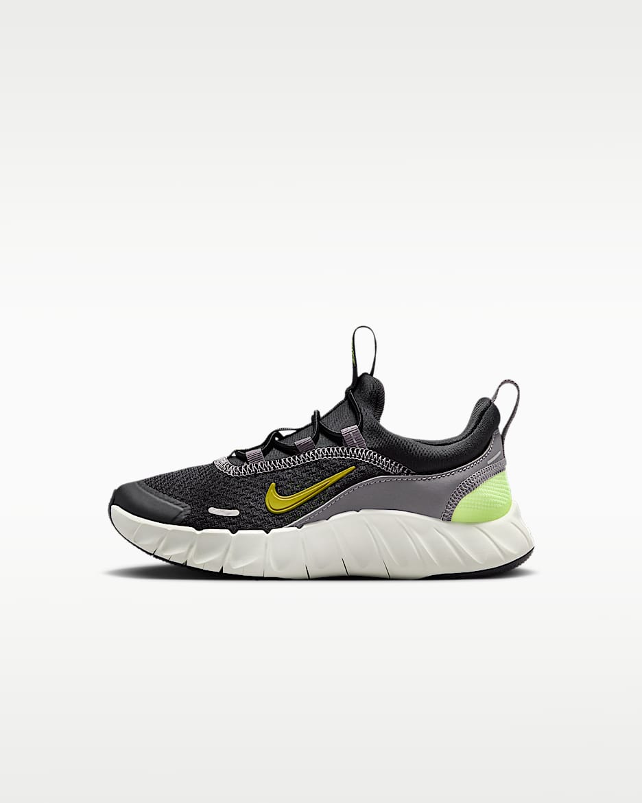 Nike Free Ride 幼童跑步鞋 - 黑/笔尖灰黑色/荧光冰黄/石英藏红花色