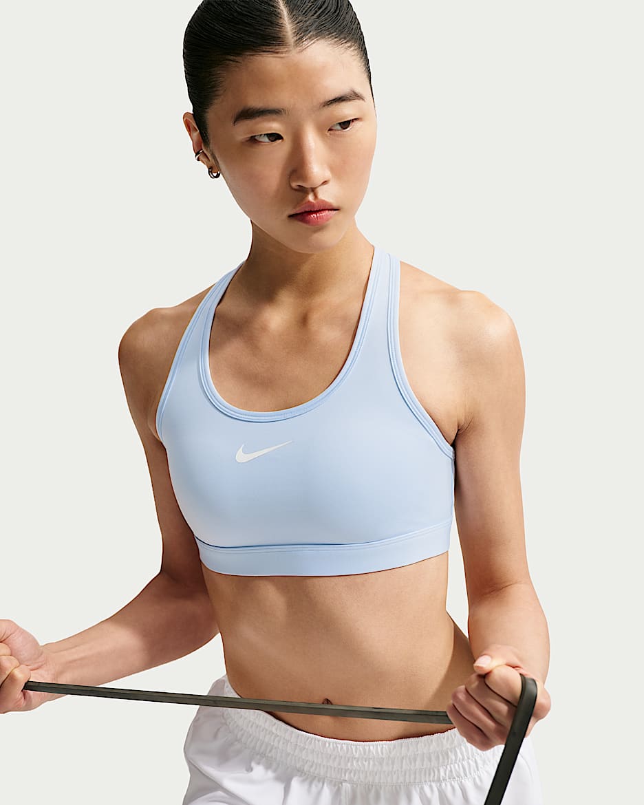 Nike Swoosh 郑钦文同款女子中强度支撑速干衬垫运动内衣 - 氢蓝/淡紫粉/白色