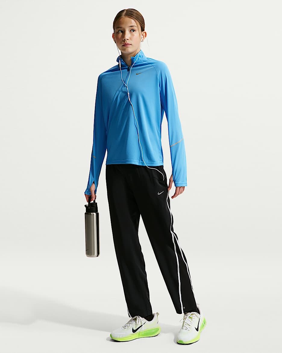 Nike Tempo Dri-FIT 大童（女孩）速干中腰九分裤 - 黑/黑/白色
