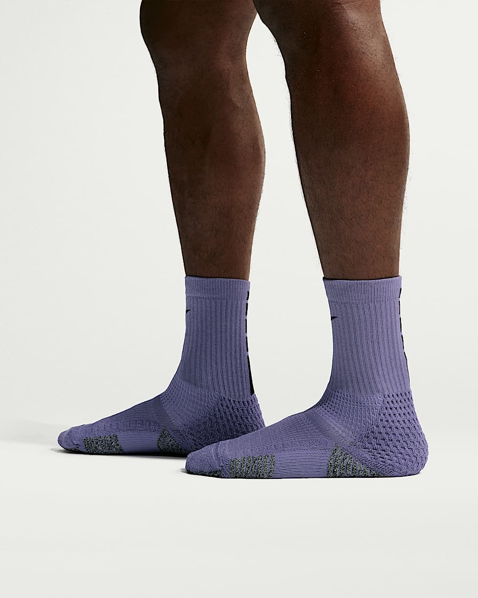 Nike Elite 2.0 舒适速干中筒运动袜（1 双） - 暗紫/荧光黄/浅烟灰/黑