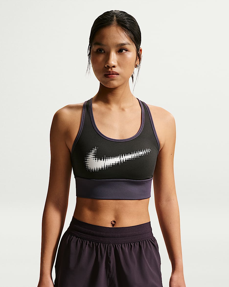 Nike Swoosh 女子中强度支撑衬垫速干运动内衣 - 灰黑