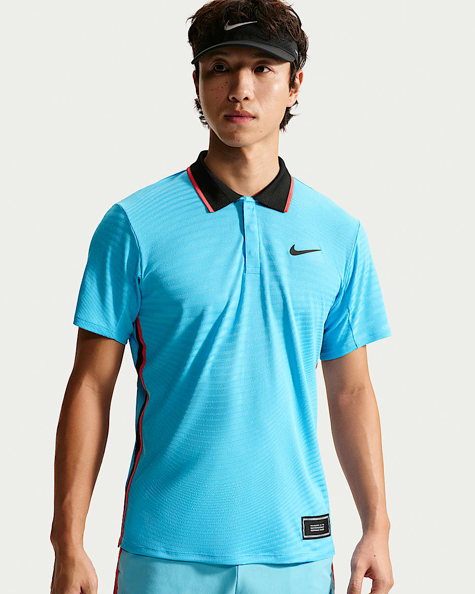 NikeCourt Slam Aero-FIT 男子网球短袖翻领T恤 - 波罗的海蓝/黑
