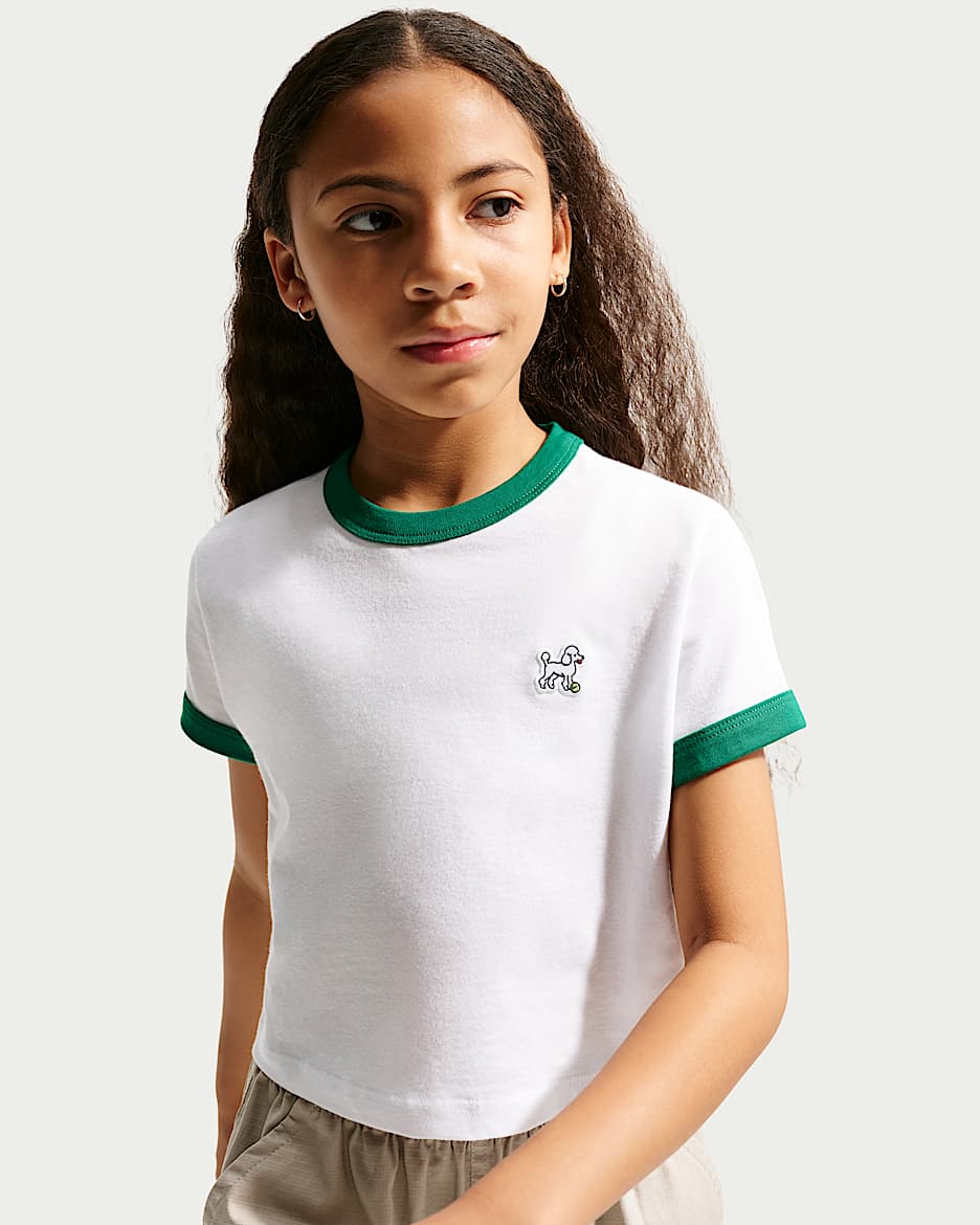 Nike Sportswear 大童（女孩）短款T恤 - 白色/孔雀绿