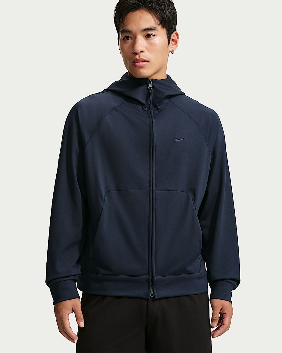 Nike Primary NanoKnit Dri-FIT 男子防晒速干百搭全长拉链开襟连帽衫 - 黑曜石色/黑曜石色