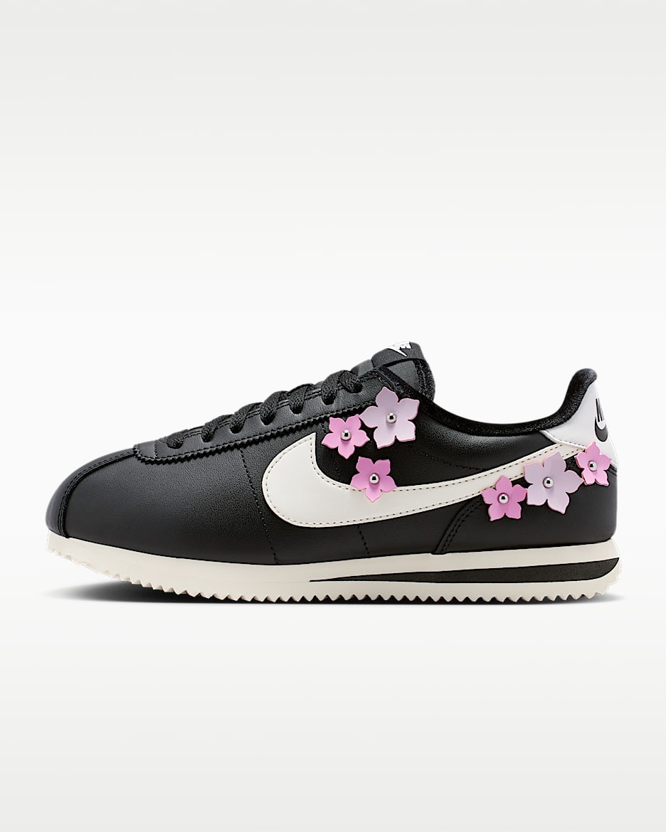 Nike Cortez Leather 女子运动鞋 - 黑/上升粉/浅紫丁香色/帆白