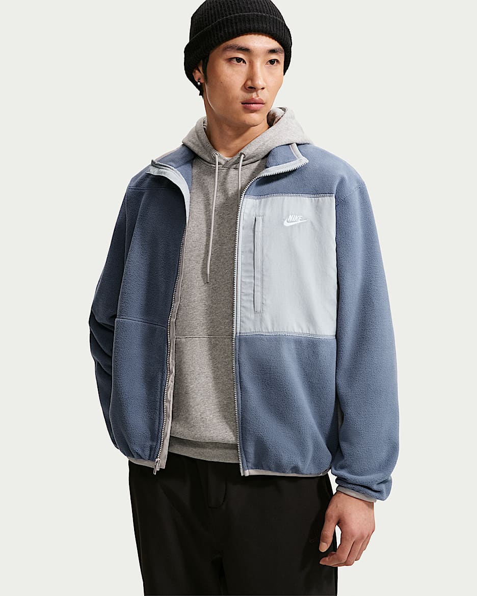 Nike Club Therma-FIT 男子摇粒绒全长拉链开襟夹克 - 芬蓝/浅烟灰/白色