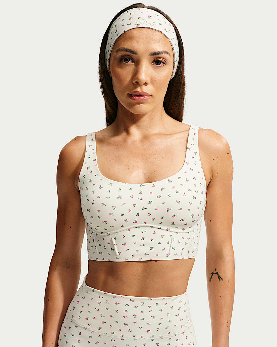 NikeSKIMS Matte 女子速干印花长款塑形运动内衣 - NSKM Actv Ivory/NSKM Flamingo