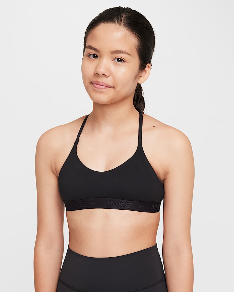 Nike Indy 大童(女孩)速干衬垫运动内衣 - 黑/黑