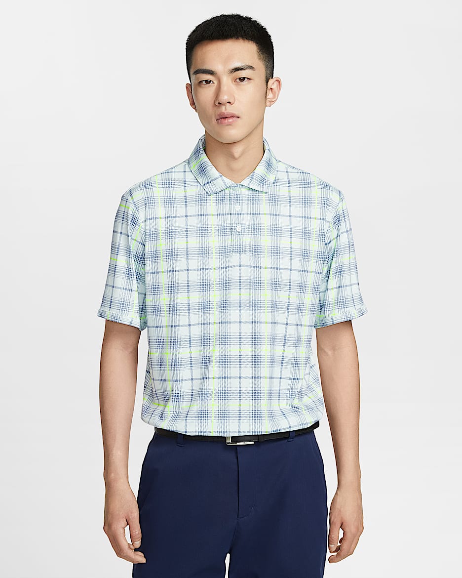 Nike Par Tartan Dri-FIT 男子防晒速干高尔夫翻领T恤 - 微绿