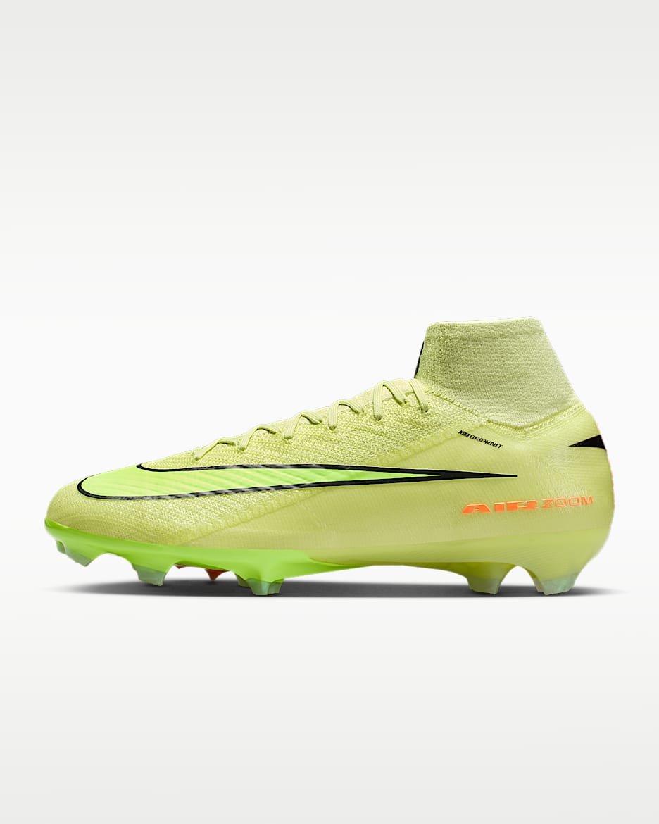 Nike Mercurial Superfly 10 Elite 耐克刺客系列 FG 天然硬质草地高帮足球鞋 - 亮石灰色/橙红/荧光黄