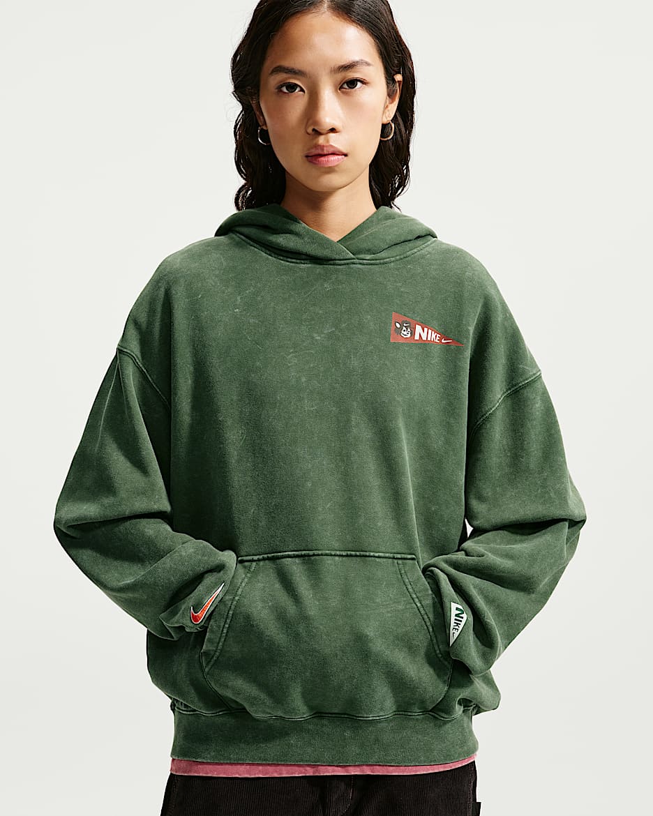Nike Studio Fleece Medium Weight 耐克廓系卫衣系列女子 Oversize 风中克重套头连帽衫 - 冷杉绿