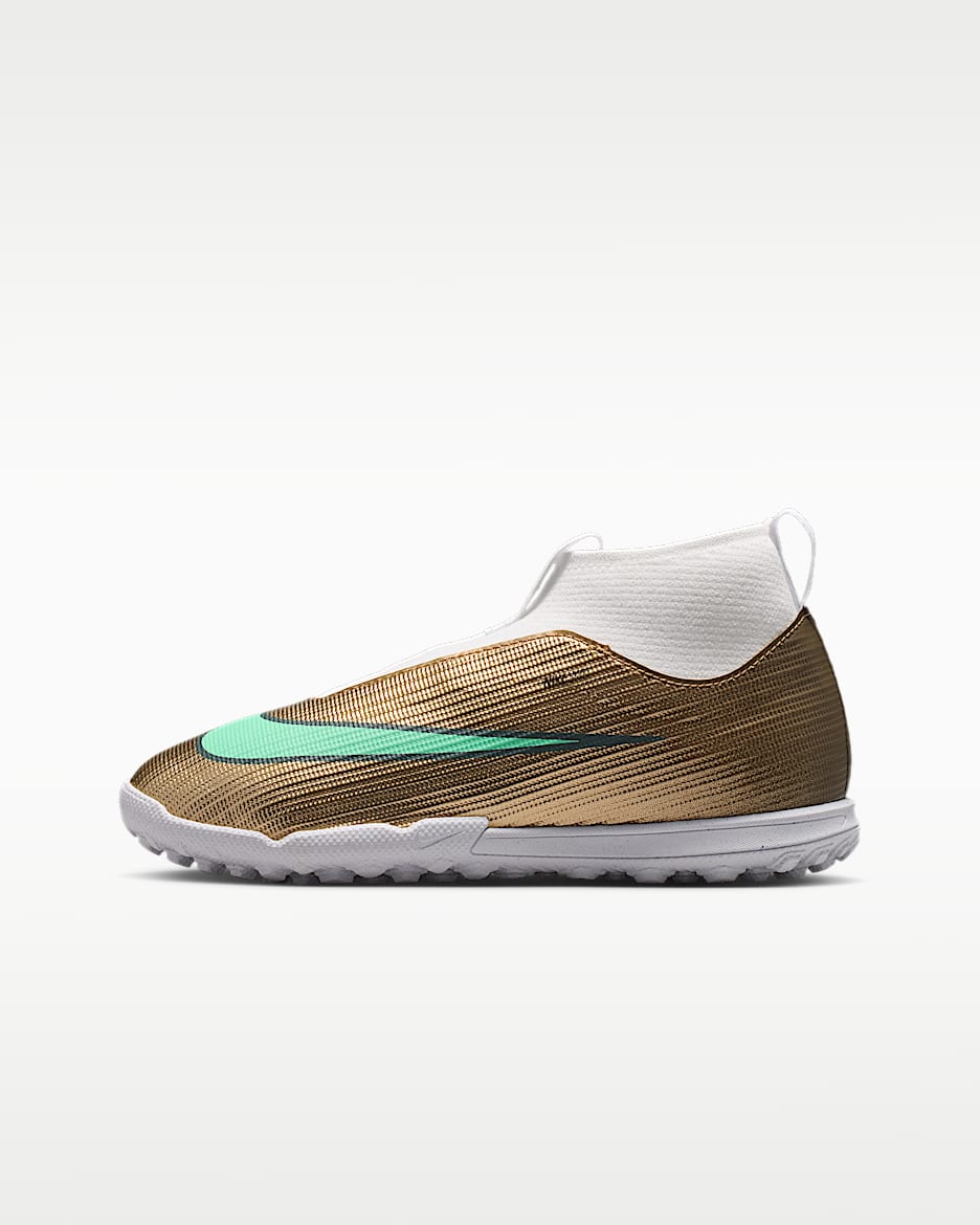 Nike Jr. Mercurial Superfly 11 Academy "Kylian Mbappé" 耐克刺客系列姆巴佩大童 TF 人造场地高帮足球鞋 - 金属色/光辉绿