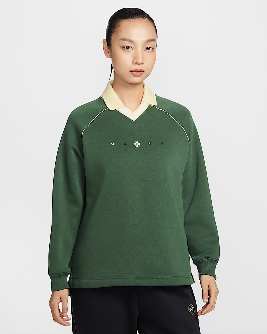 Nike Sportswear Phoenix Fleece 女子 Oversize 风图案加绒翻领上衣 - 冷杉绿/石膏色