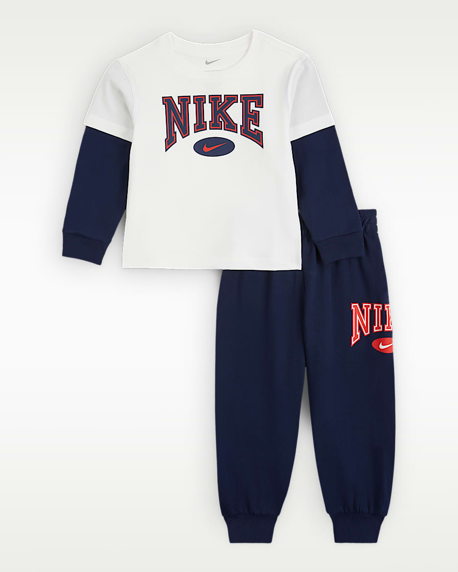 Nike Essentials 婴童长袖T恤和长裤套装 - 深藏青