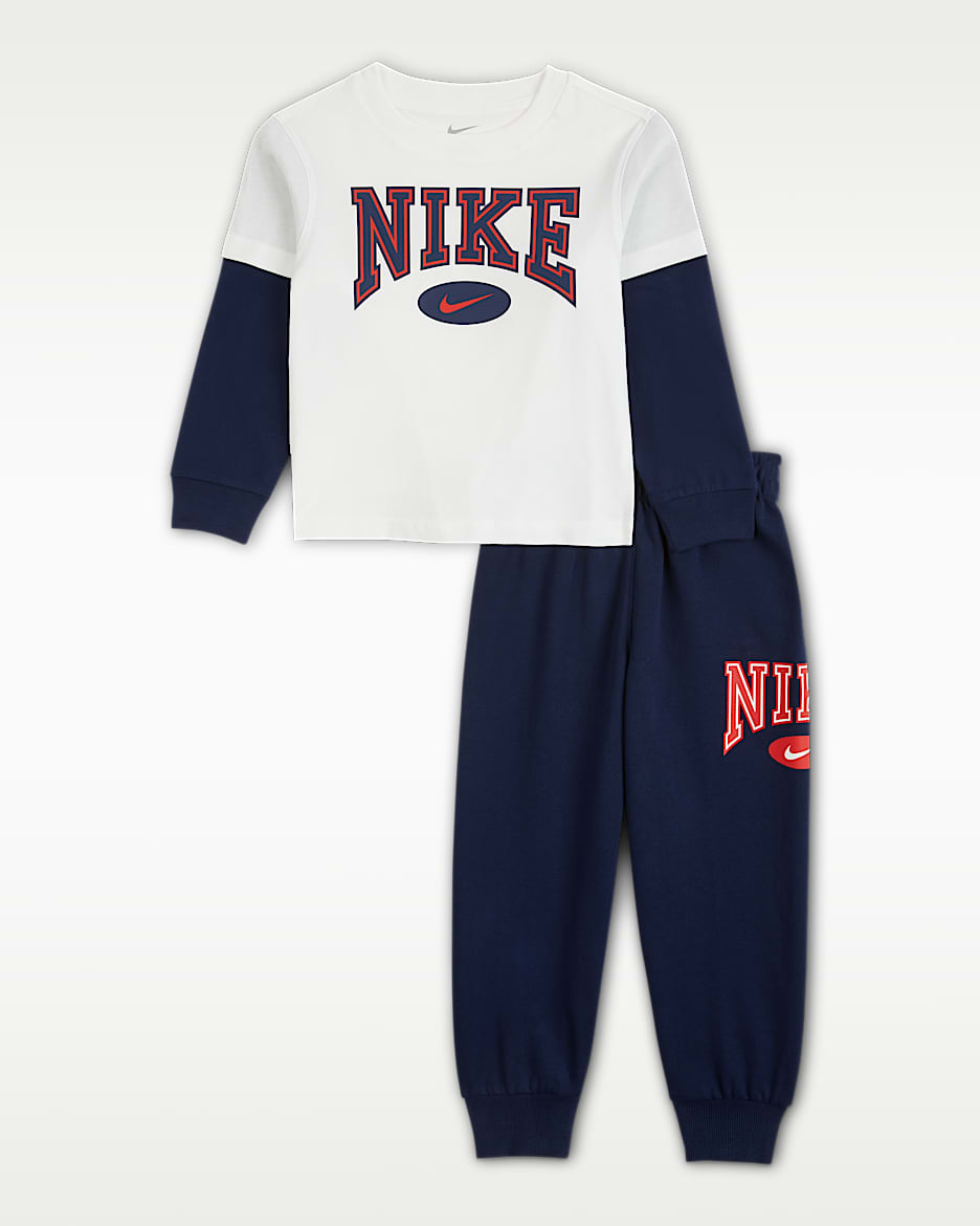 Nike Essentials 幼童长袖T恤和长裤套装 - 深藏青