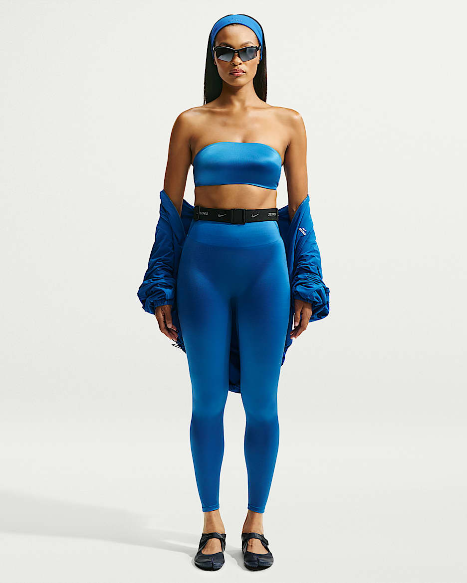 NikeSKIMS Satin Shine 女子速干粘合高腰紧身裤 - NSKM Cobalt/NSKM Cobalt