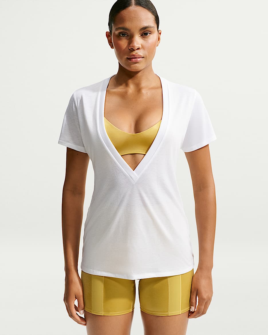 NikeSKIMS Performance Cotton Blend 女子速干 V 领短袖上衣 - NSKM Snow