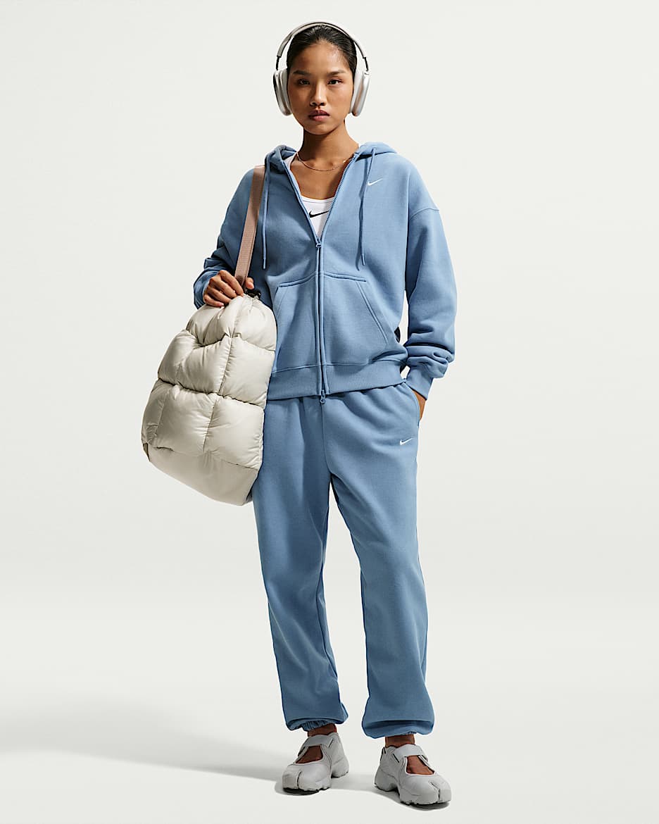 Nike Studio Fleece Medium Weight 耐克廓系卫衣系列女子Oversize 风中克重加绒高腰收口长裤 - 工作蓝/帆白