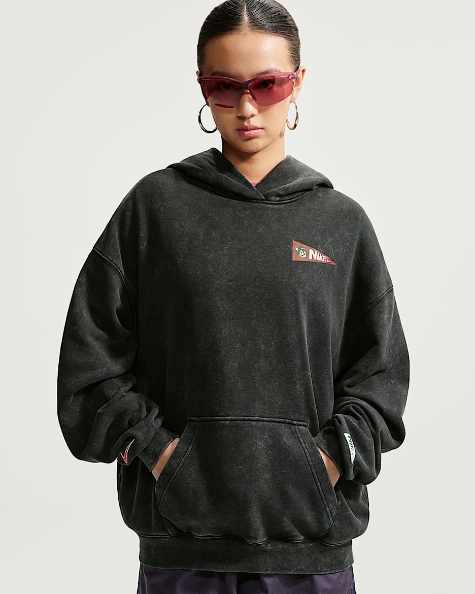 Nike Studio Fleece Medium Weight 耐克廓系卫衣系列女子 Oversize 风中克重套头连帽衫 - 黑