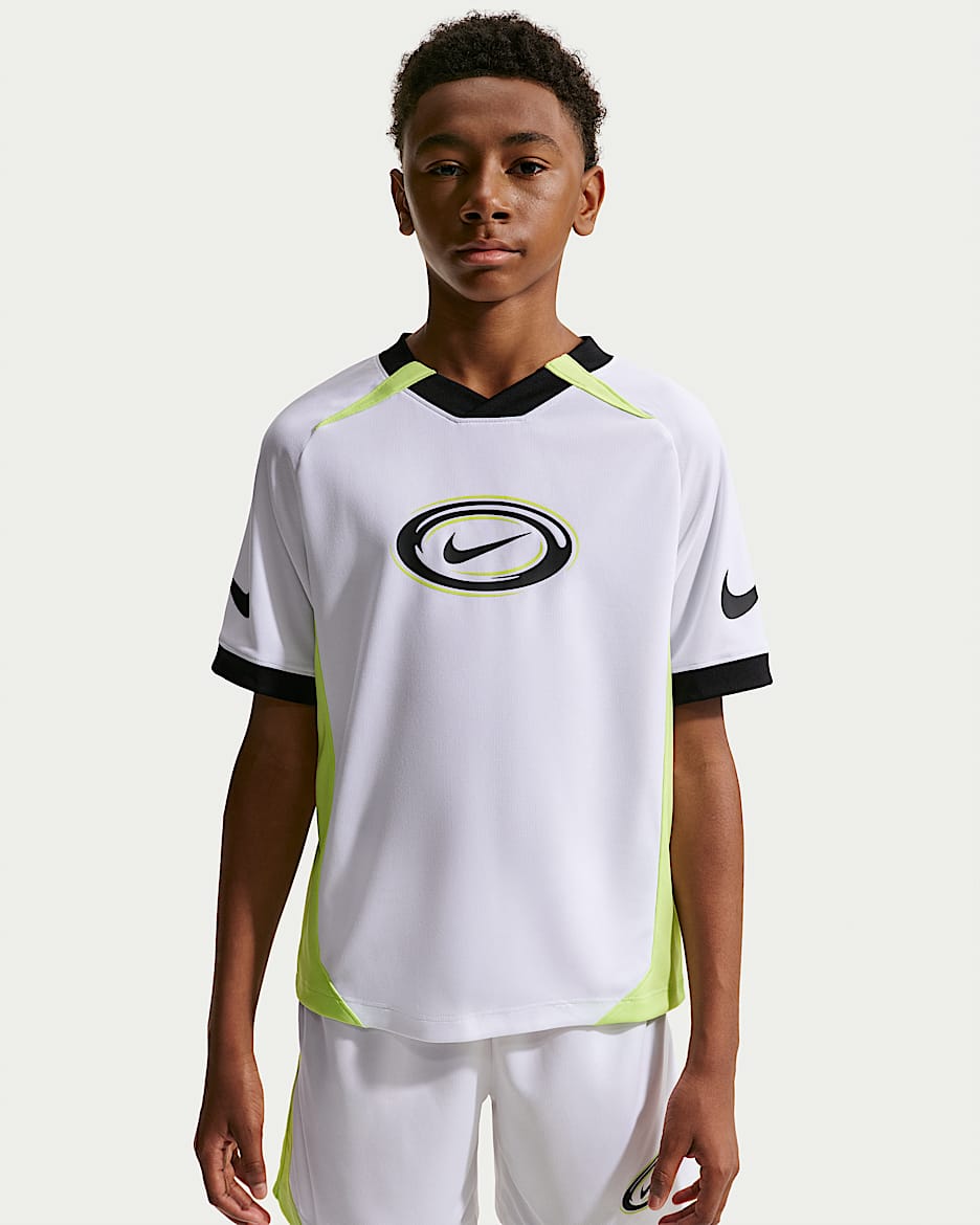 Nike Multi Dri-FIT 大童(男孩)速干短袖上衣 - 白色/浅柠色/黑