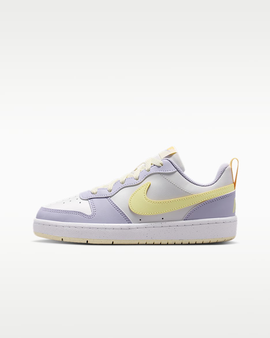 Nike Court Borough Low Recraft 耐克酷菠萝大童运动鞋 - 山峰白/白色/氧气紫/浅柠檬黄绿