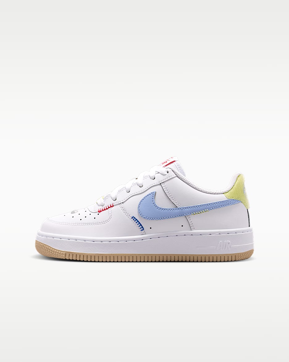 Nike Air Force 1 LV8 大童空军一号运动鞋 - 白色/白色/亚麻/铝蓝