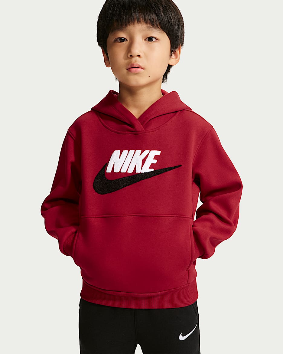 Nike Club 幼童加绒套头连帽衫 - 深红