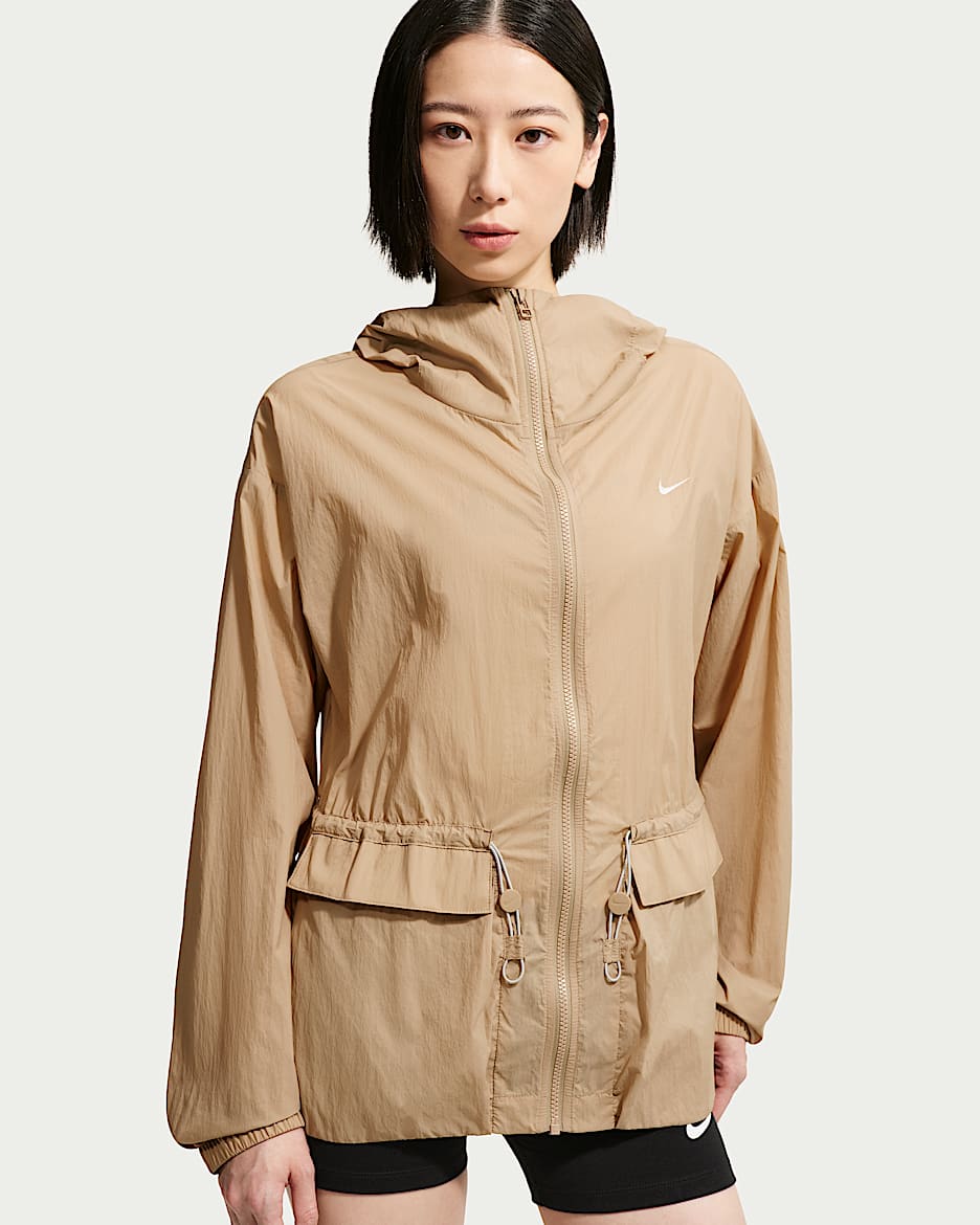 Nike Sportswear Everything Wovens 女子 Oversize 风连帽夹克防晒衣皮肤衣 - 英国卡其