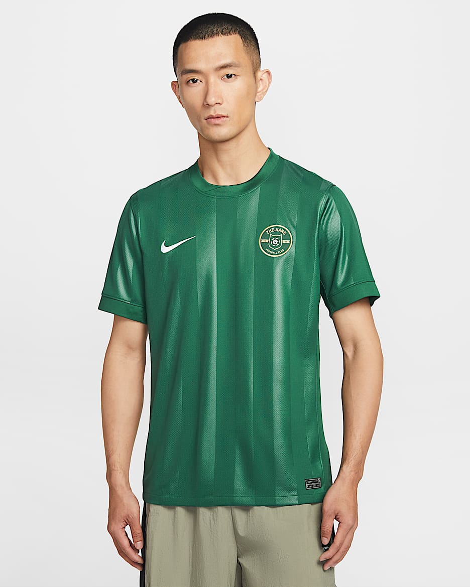 浙江队主场球迷版 Nike Dri-FIT 男子速干短袖足球球衣 - 峡谷绿/毛衫金/白色