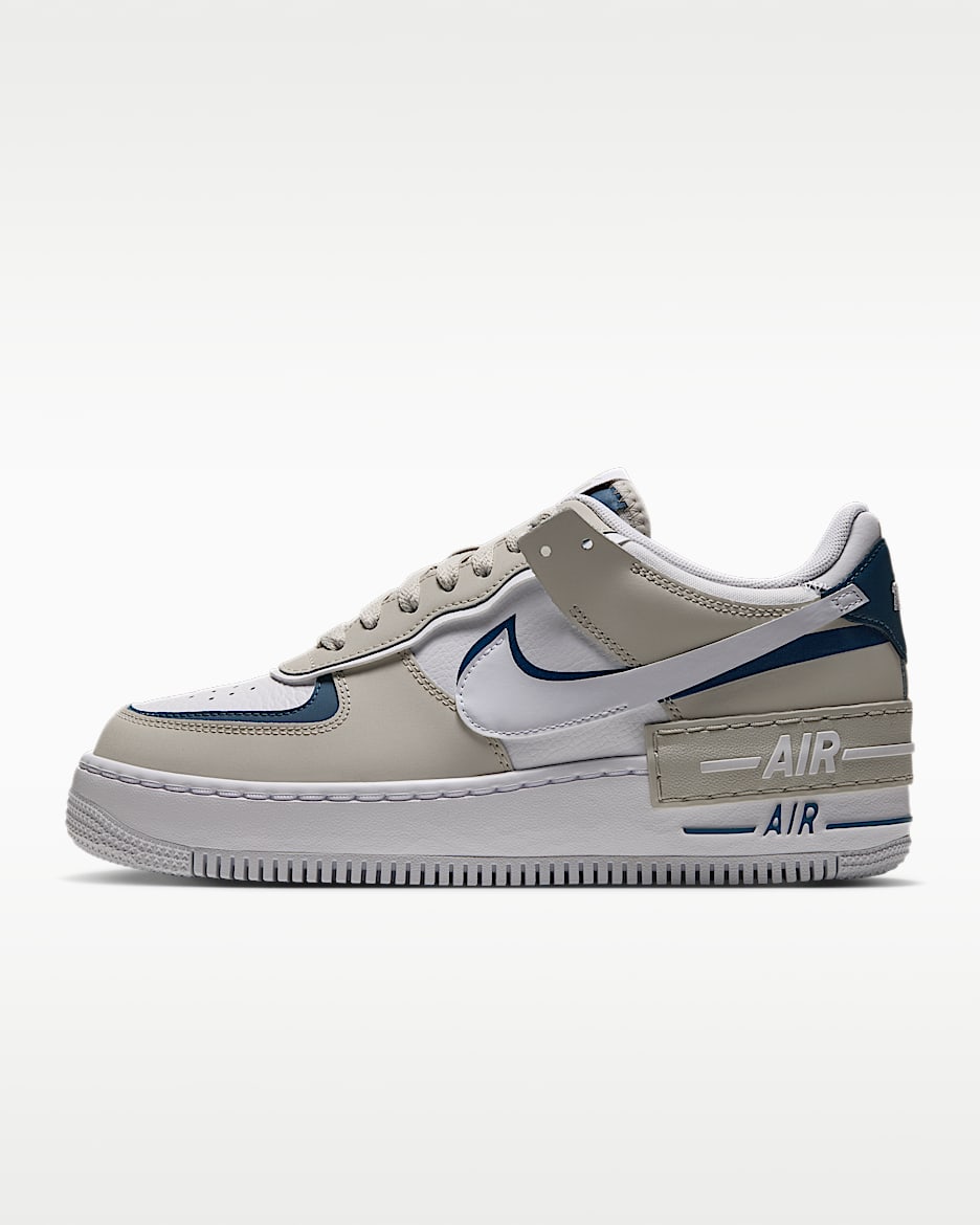 Nike Air Force 1 Shadow 女子空军一号运动鞋 - 浅骨色/新石板蓝/白色/白色