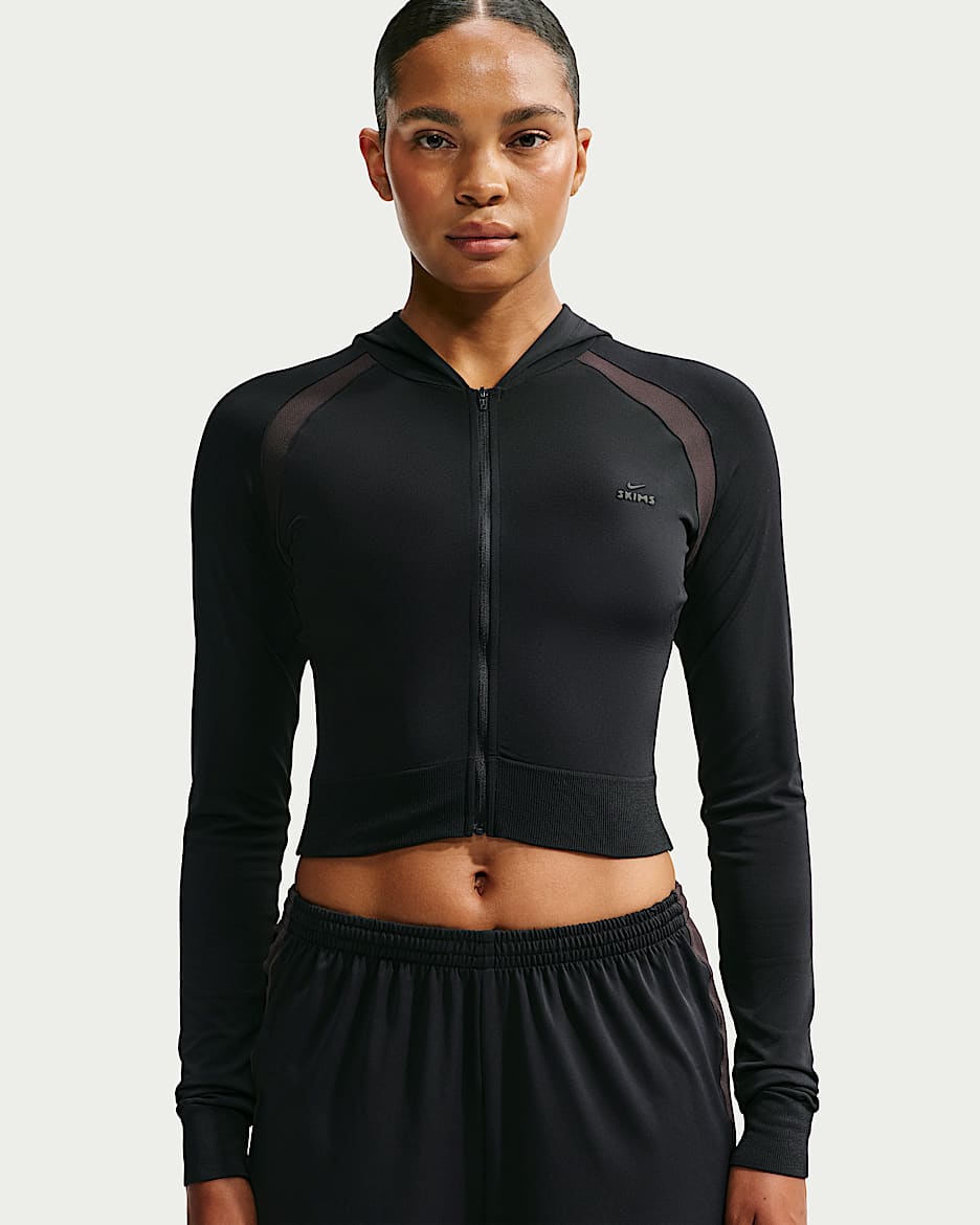 NikeSKIMS Stretch Knit 2.0 女子全长拉链开襟连帽衫 - NSKM Obsidian/NSKM Igneous