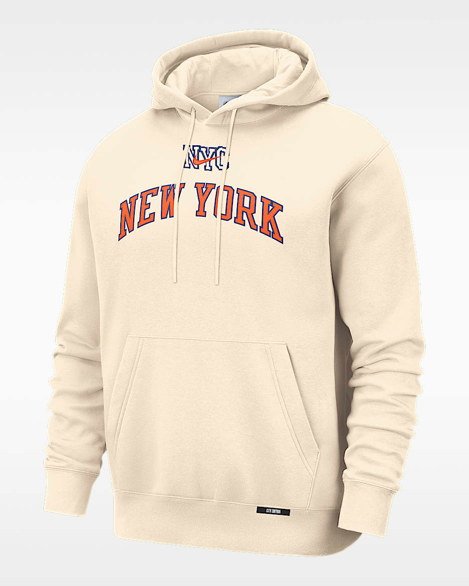 纽约尼克斯队 City Edition Nike Club 男子加绒篮球套头连帽衫 - 自然白