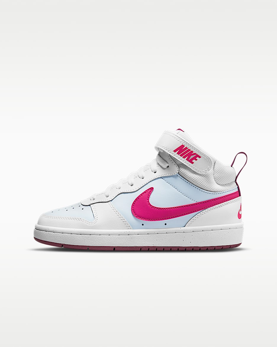 Nike Court Borough Mid 2 耐克酷菠萝大童运动鞋 - 白金色/白色/桑格里厄酒红/深粉
