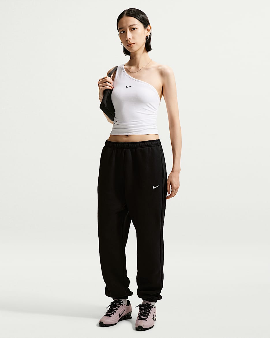 Nike Studio Fleece Medium Weight 耐克廓系卫衣系列女子Oversize 风中克重加绒高腰收口长裤 - Total Black/帆白