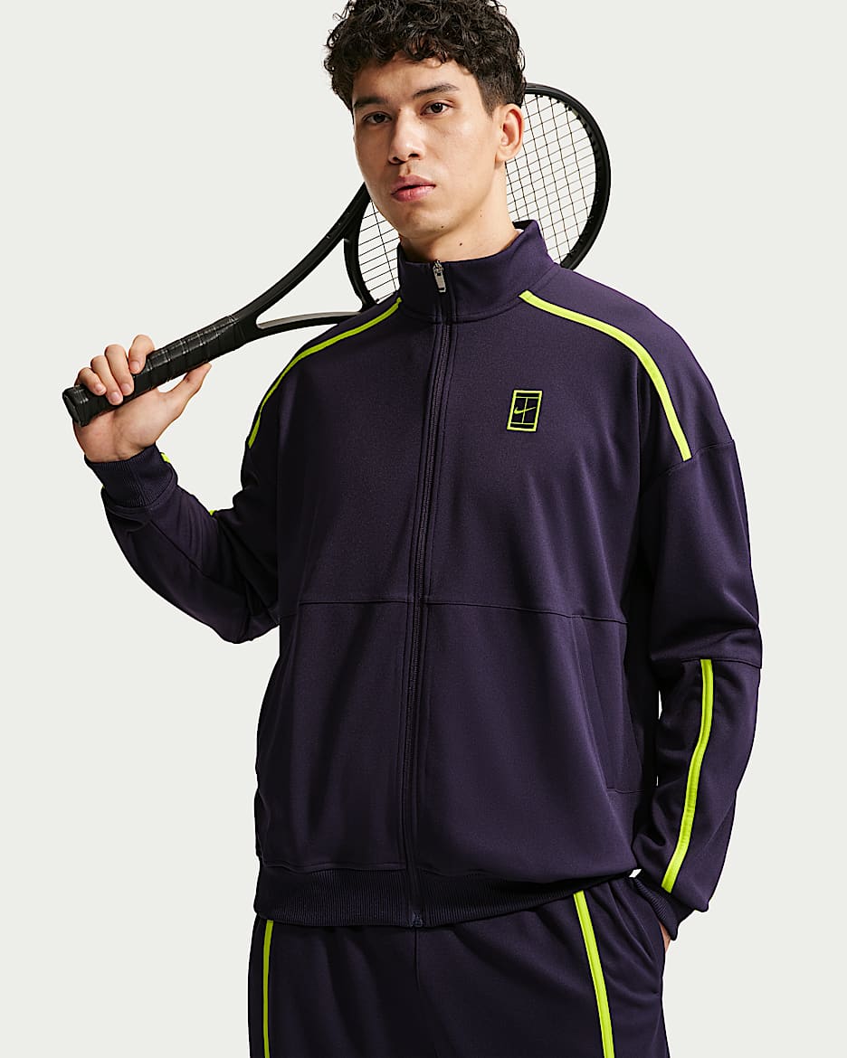 NikeCourt Heritage 男子薄绒网球夹克 - 王朝紫/亮眼柠檬黄