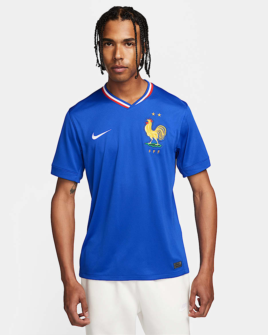 2024/25 赛季法国队主场球迷版 Nike Dri-FIT 男子速干足球球衣 - 亮蓝/大学红/白色
