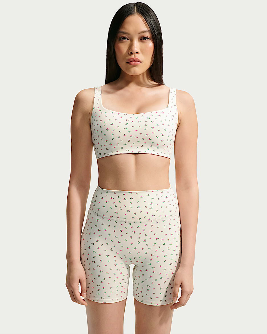 NikeSKIMS Matte 女子速干印花大圆领运动内衣 - NSKM Actv Ivory/NSKM Flamingo