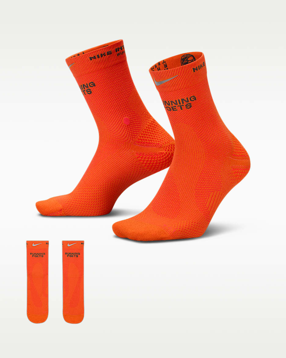 Nike Running Lightweight Micro Crew 速干运动短袜（1 双） - 安全橙/亮深红/中灰