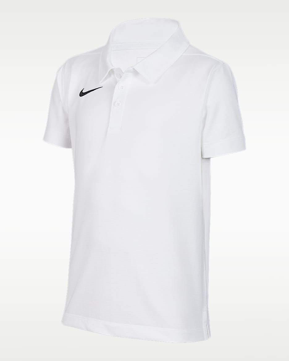 Nike Dri-FIT Stock 大童（男孩）速干翻领T恤 - 白色