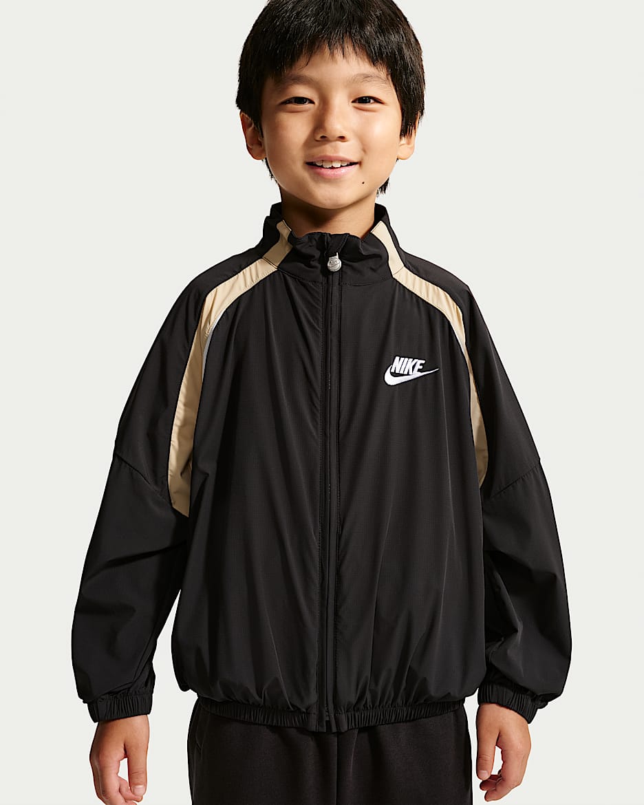 Nike 幼童撞色无风帽夹克 - 黑
