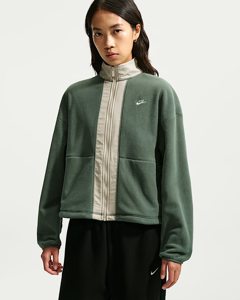 Nike Sportswear Therma-FIT 女子宽松摇粒绒全长拉链开襟运动夹克 - 迷彩绿/奶白 II/帆白