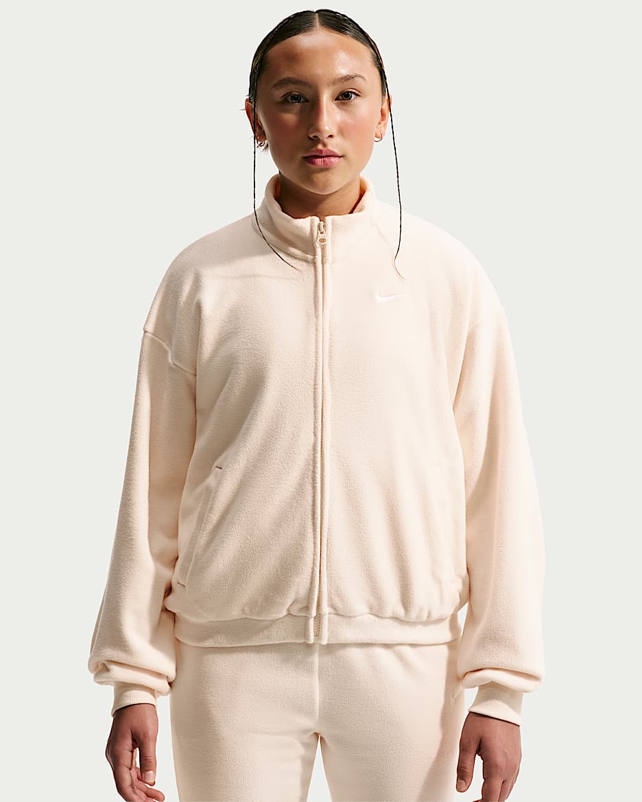 Nike Sportswear 大童(女孩)摇粒绒夹克 - 粉白/白色