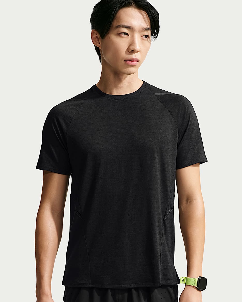 NikeLab | Running 男子羊毛混纺短袖上衣 - 黑/煤黑/黑