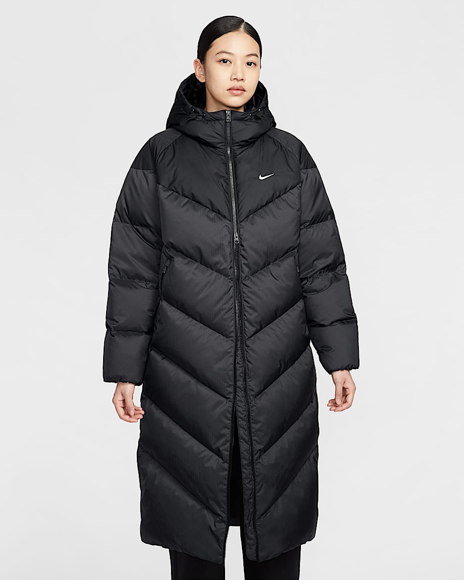 Nike Sportswear Windpuffer Storm-FIT 女子防风拒水宽松连帽羽绒外套 - 黑/帆白