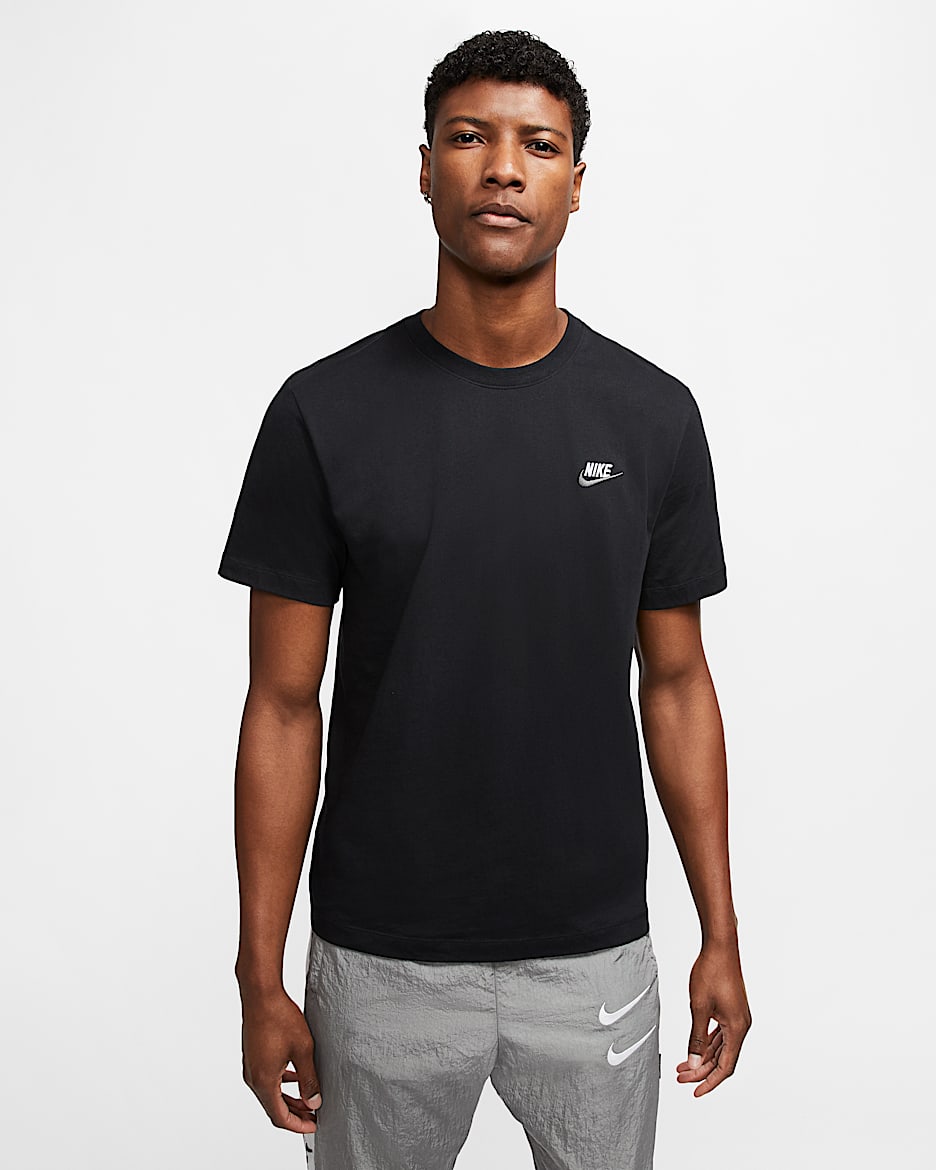 Nike Sportswear Club 男子刺绣柔软纯棉短袖T恤 - 黑/白色/暗灰
