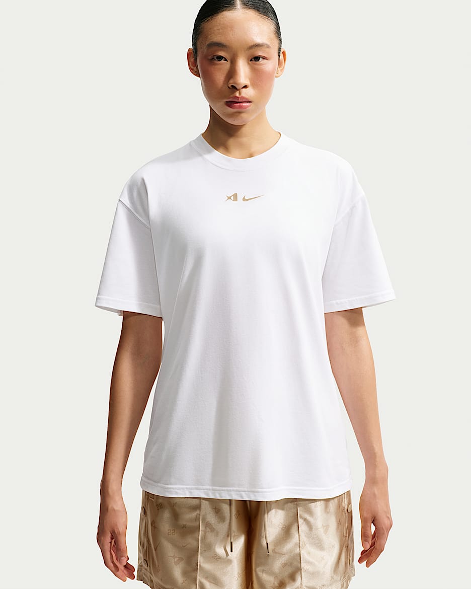 A'ja Wilson Nike Dri-FIT 阿贾·威尔逊男子速干短袖篮球T恤 - 白色/麦草绿