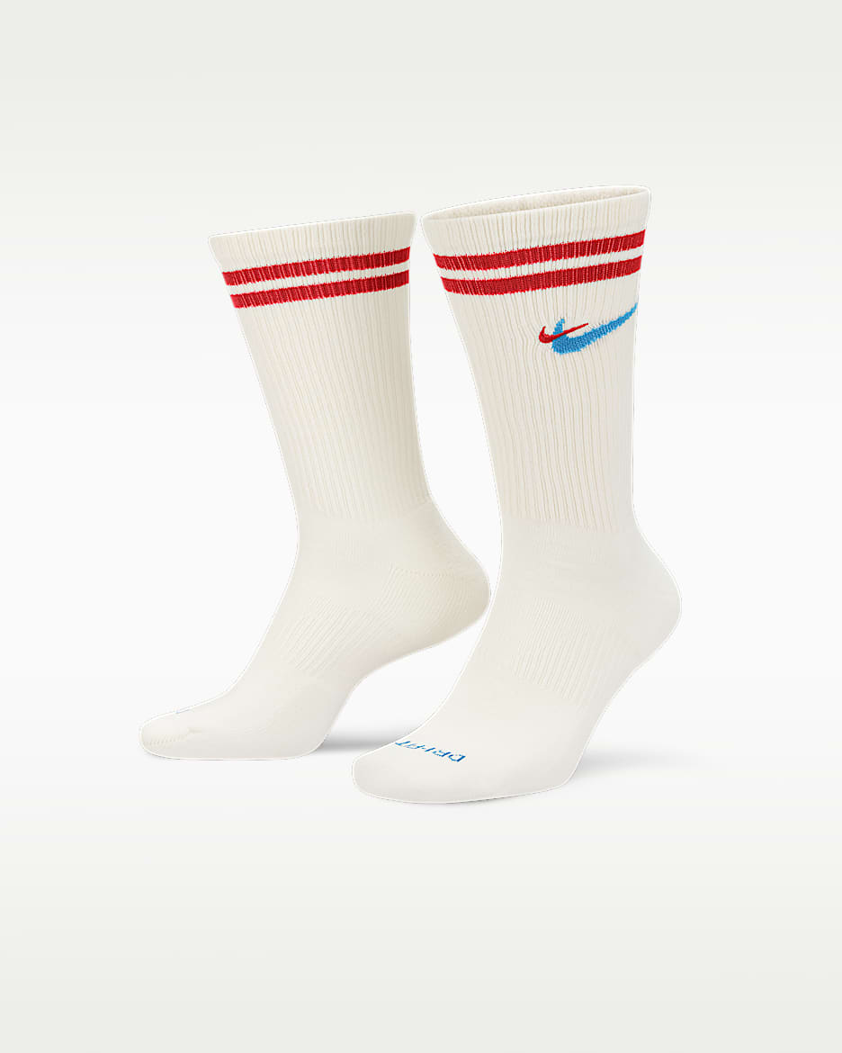 Nike Everyday Plus Force 舒适速干中筒运动袜 （1 双） - 帆白/大学红/大学蓝