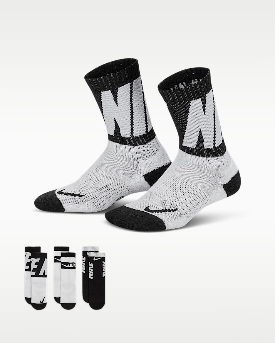 Nike Dri-FIT 幼童速干中筒运动袜（3 双） - 黑